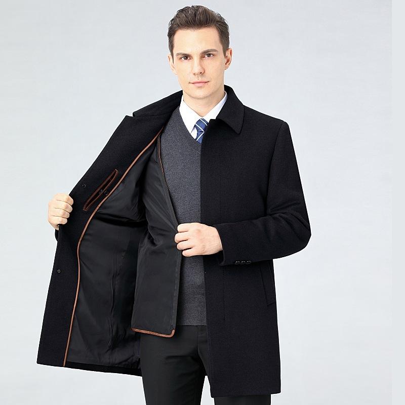 

Модное брендовое кашемировое пальто для мужчин, пап среднего и пожилого возраста, съемная подстежка, куртка-ветровка из шерстяной шерсти на осень и зиму, утепленная 200