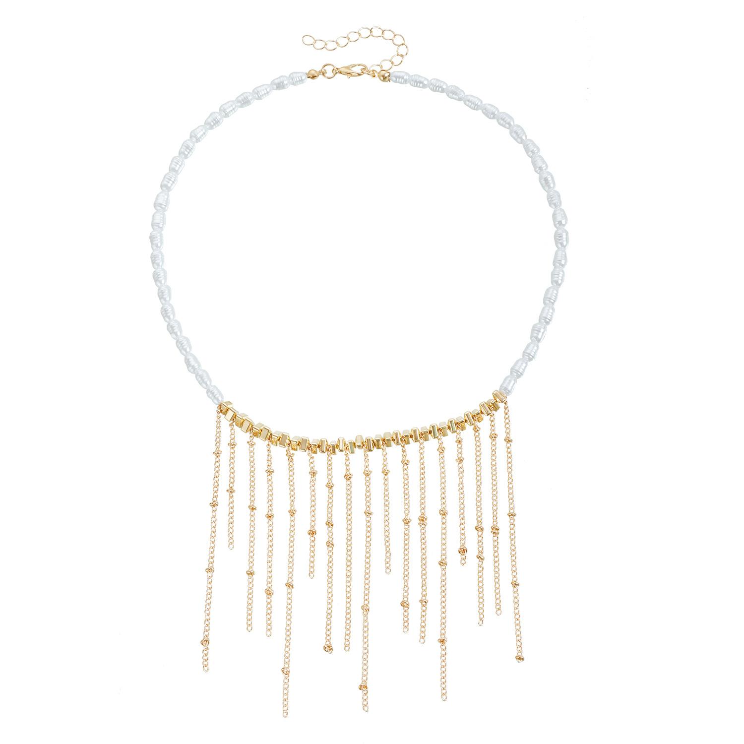Small fresh ins wind baroque freshwater imitation pearl fringed necklace splicing style necklace decoration золотой