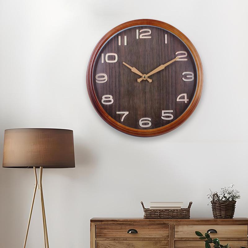 Household Wood Grain Wall Clock Silent Style Living Room Study Decoration Clock Precision Quartz Wall Clock