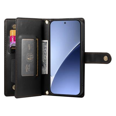 DF-011 Etui do Xiaomi 15 Pro z Kieszonką na Zamek Błyskawiczny Portfel Skórzane Pokrowiec na Telefon z Paskami