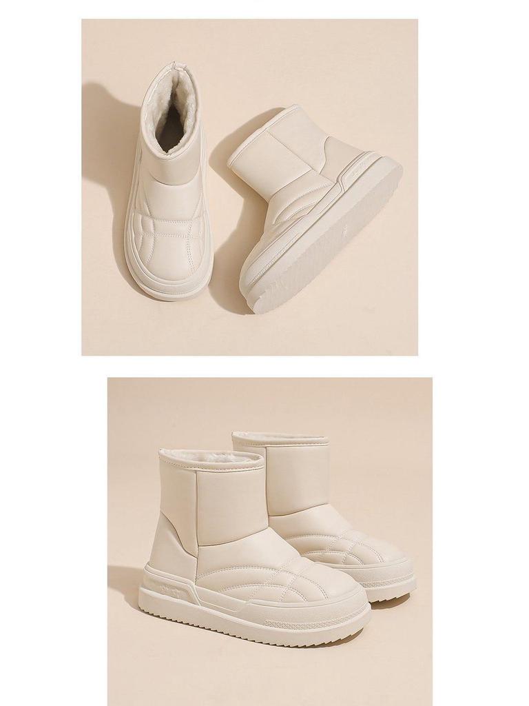 Women's Mid-Calf Thick-Soled Beige Snow Boots - Non-Slip, Cold-Proof, Warm, Plus Velvet.