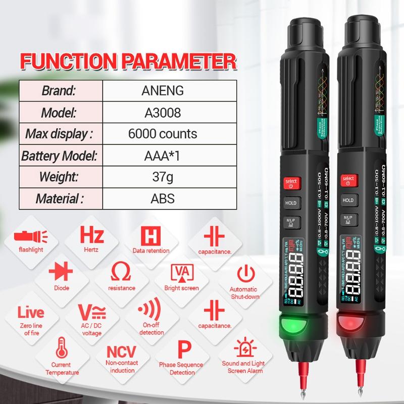 Aneng A3008 Digitales Professionelles Multimeter 6000 Zählungen Kondensatortester Min. Elektrische Instrumente AC / für DC-Spannung