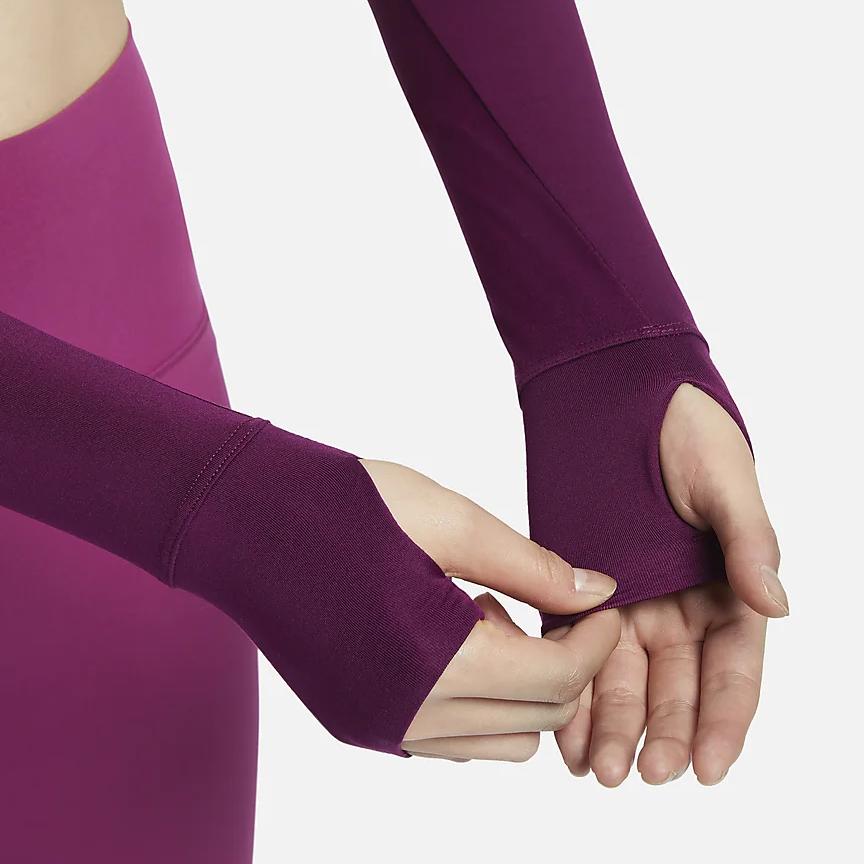 Nike One Luxe Solid Color Half High Neck Slim Fit Short Dry Long Sleeve T-Shirt Women Tops Bordeaux FB5277-610