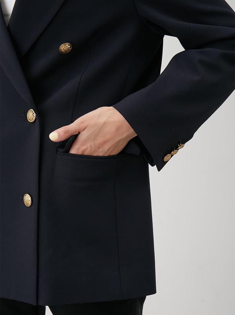 Mira Owen Gold Button Long Blazer 09WFJ254139 Women's Double-Breasted