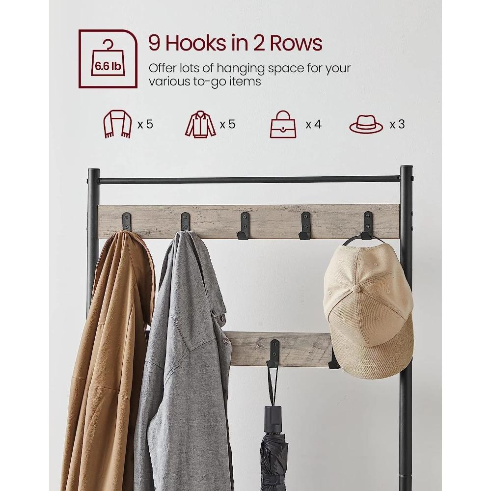 Coat Rack Hall Tree with Shoe Storage Bench Entryway Bench with Shoe Storage for Entryway Greige and Black