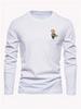 100% Pure Cotton Men's Long Sleeved Round Neck Loose Travel Bear Pattern Printed Spring and Autumn Casual Versatile T-Shirt Top