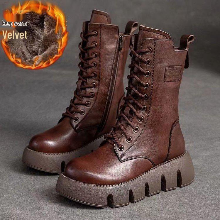 2023 Winter Women's High-Top Martin Boots: Thick Sole, Warm, Casual, Versatile, Lace-Up Cotton Boots.