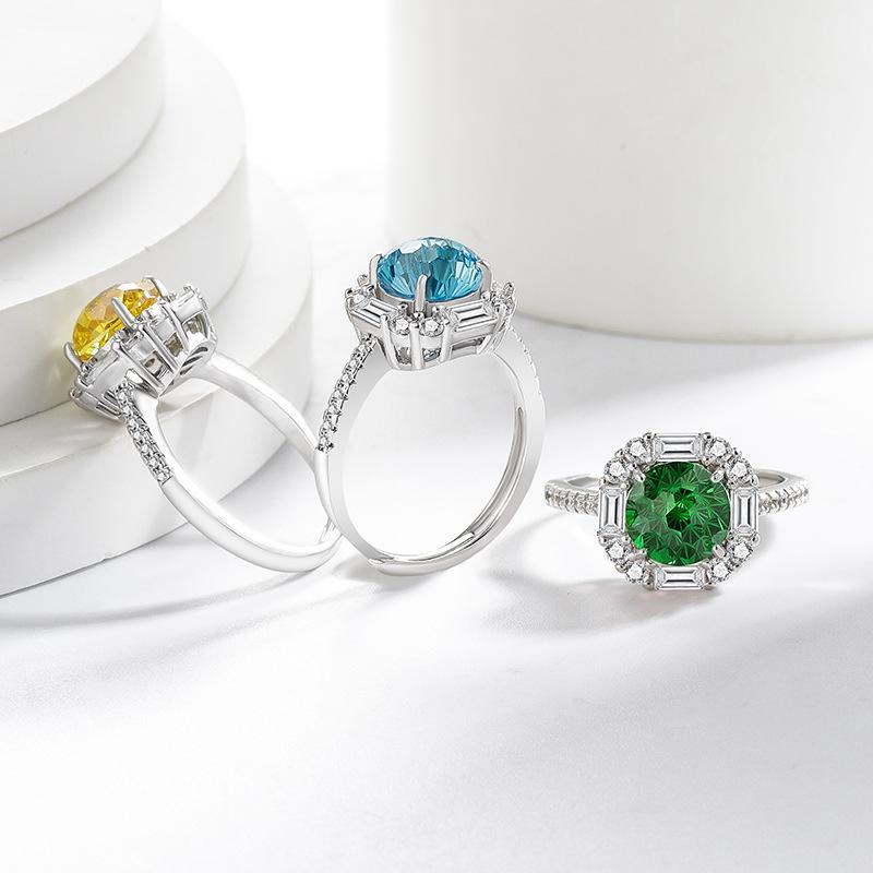 Copper Light Luxury Elegant Dahlia Cut High Carbon Diamond Sugar Cube Ring Women'S Jewelry