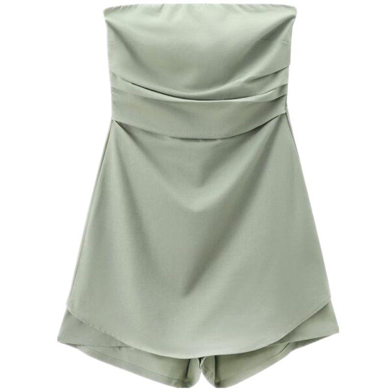 Fashion Style Summer New Women's Clothing Back Bows Trim Linen Blend Short Jumpsuit 8009709