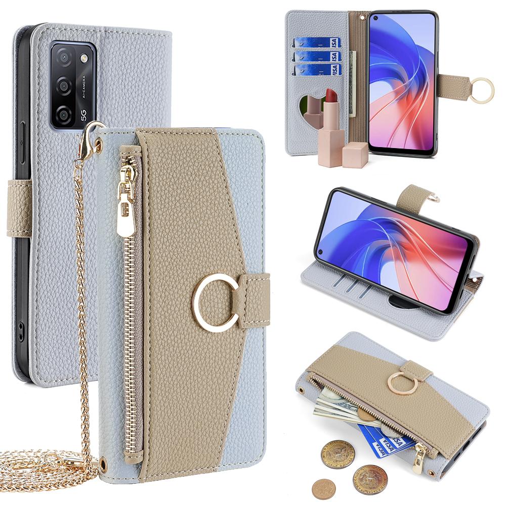

For Oppo A55 5G Case with Card Holder Leather Phone Cover Stand Wallet Blue