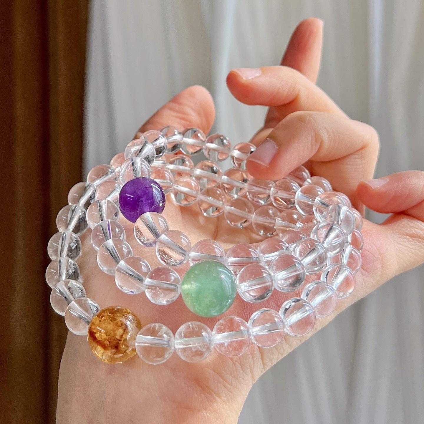 8Mm High Quality Vitreous Natural White Crystal Amethyst Tianhe Stone Strawberry Crystal Multi-Circle Bracelet Bracelet.