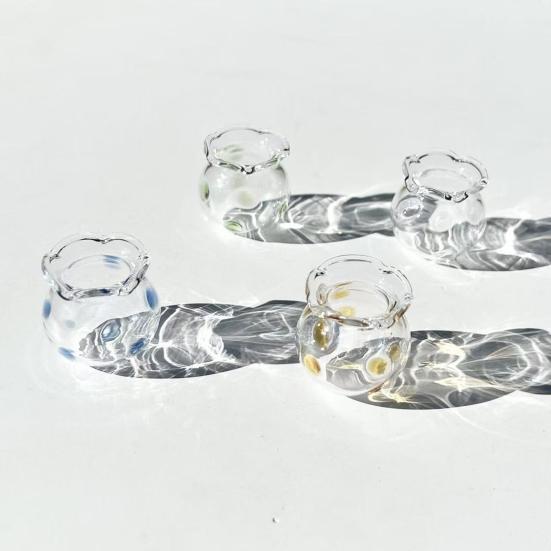 Miniature Glass Flower Figurine Small Hand Blown Faux Crystal Flower Bouquet in Vase