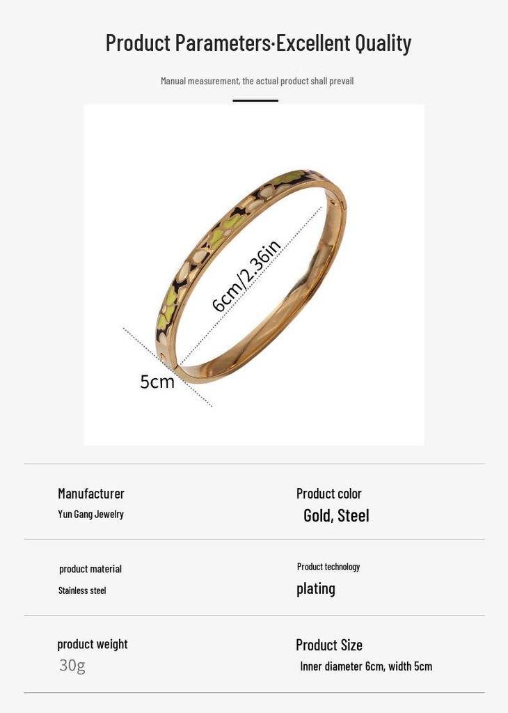 18K Electroplated Women's Retro Enamel Drip Oil Titanium Steel Bracelet, 6mm