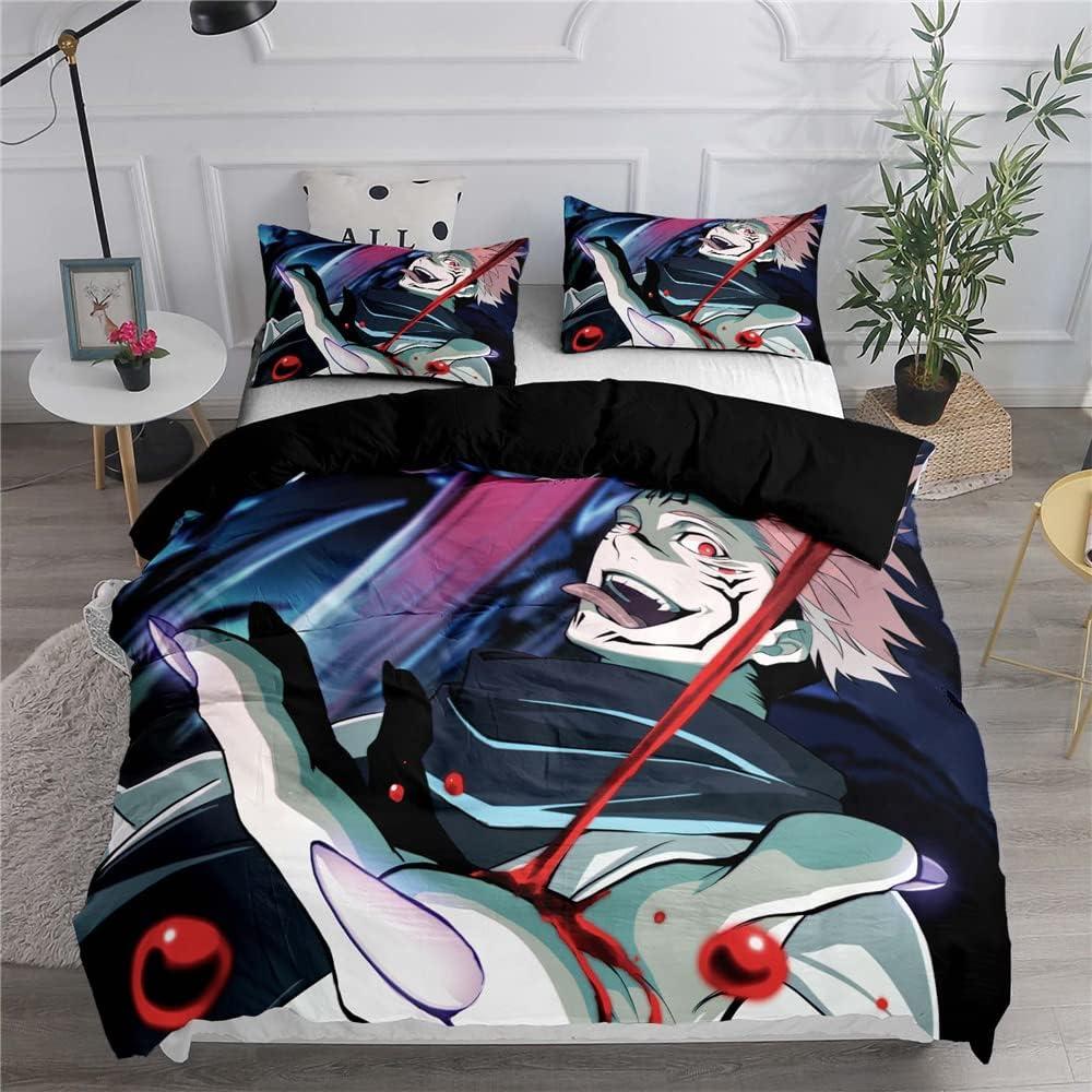 Anime Bedding Set Multiple Sizes J/ujutsu Kaisen Duvet Cover Polyester Fiber Soft Comfortable Duvet Cover and Pillowcase 75x50cm