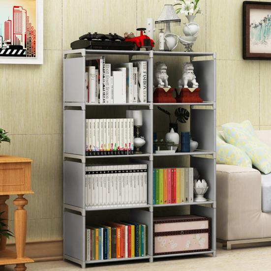 Storage Rack Easy Assembly Metal Tubes Non-Woven Fabric Dustproof Waterproof Large Capacity Book Organizer