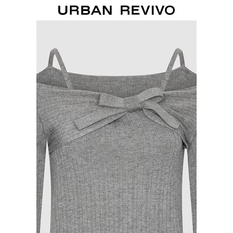 UR 2026 Spring Women's Asymmetric Shoulder 3D Bow Knit Sweater