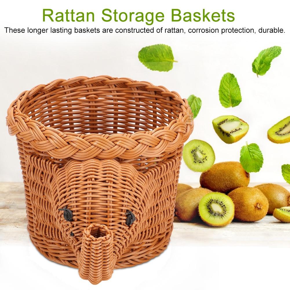Cartoon Elefantenform Rattan Brot Obst Snacks Aufbewahrungskörbe Lebensmittel Servierkörbe(Braun)