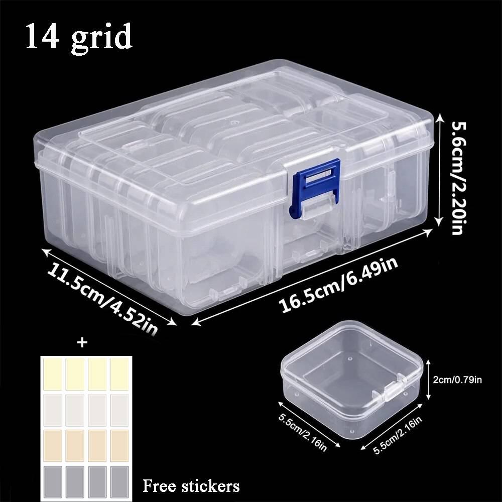 

14/30 Grid Transparent Plastic Storage Box, Stackable Organizer With Sticker, Container For Beads, Jewelry, Crafts And Home Orga