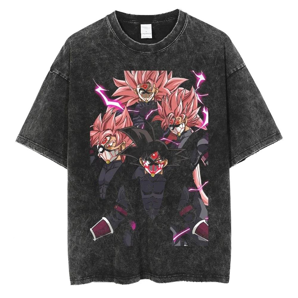 BANDAI Streetwear Herren T-Shirt Dragon Ball Anime Grafik T-Shirt Harajuku Baumwolle Herren Sommer Schwarz Gewaschenes T-Shirt Locker