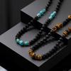 Retro Natursteinperlen Halskette Tigerauge Stein Edelstahl Handgefertigtes Halsband für Herren Boho Trendiger Schmuck Geschenke