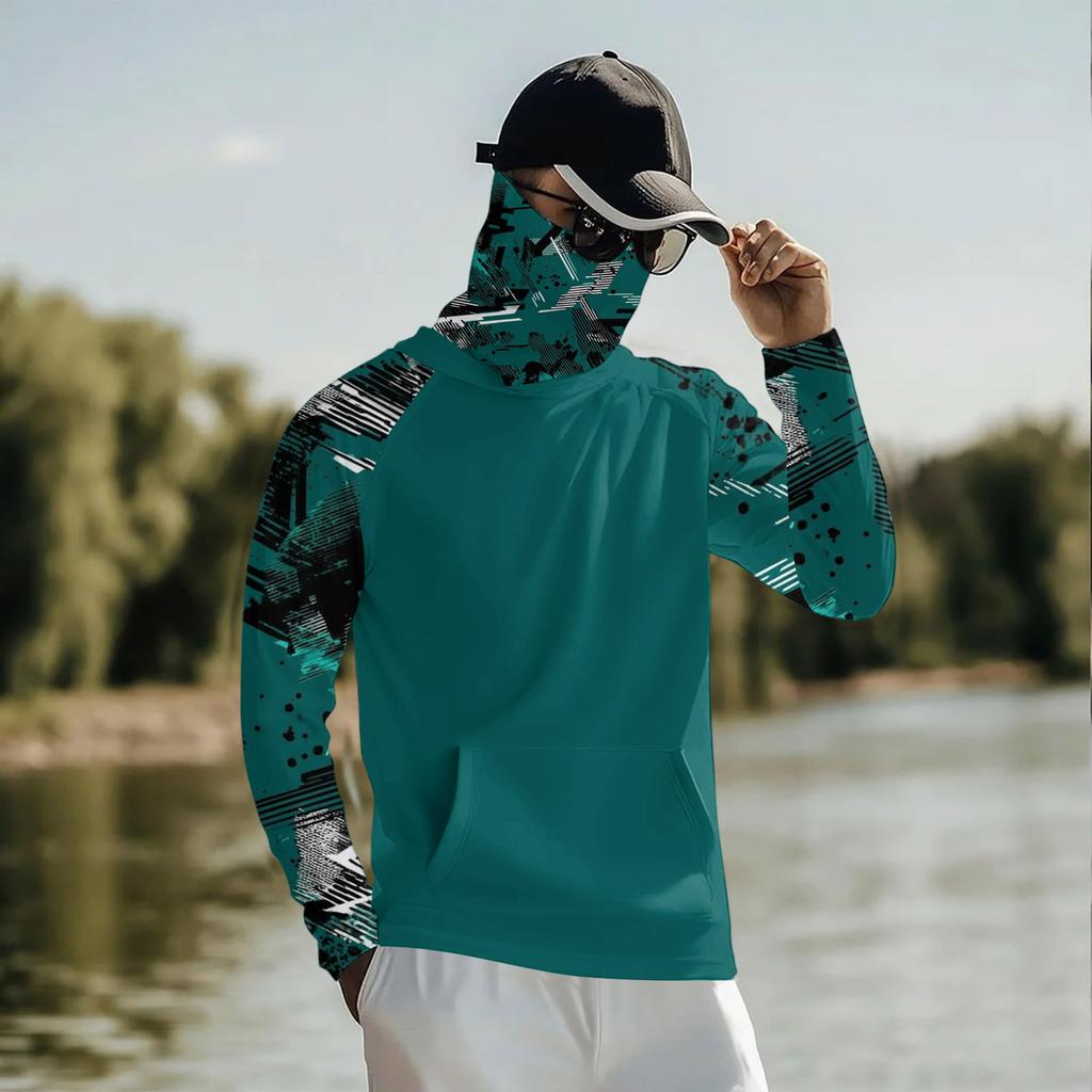 Lightweight Hooded Sun Protection Shirt Long Sleeve Rash Guard Top with Face Cover for Outdoor Activities UV Blocking Breathable Quick Dry