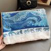 Blue Retro 130 Square Scarf Summer Air-Conditioned Room Shawl Sunscreen Silk Scarf Spring And Autumn Linen Scarf