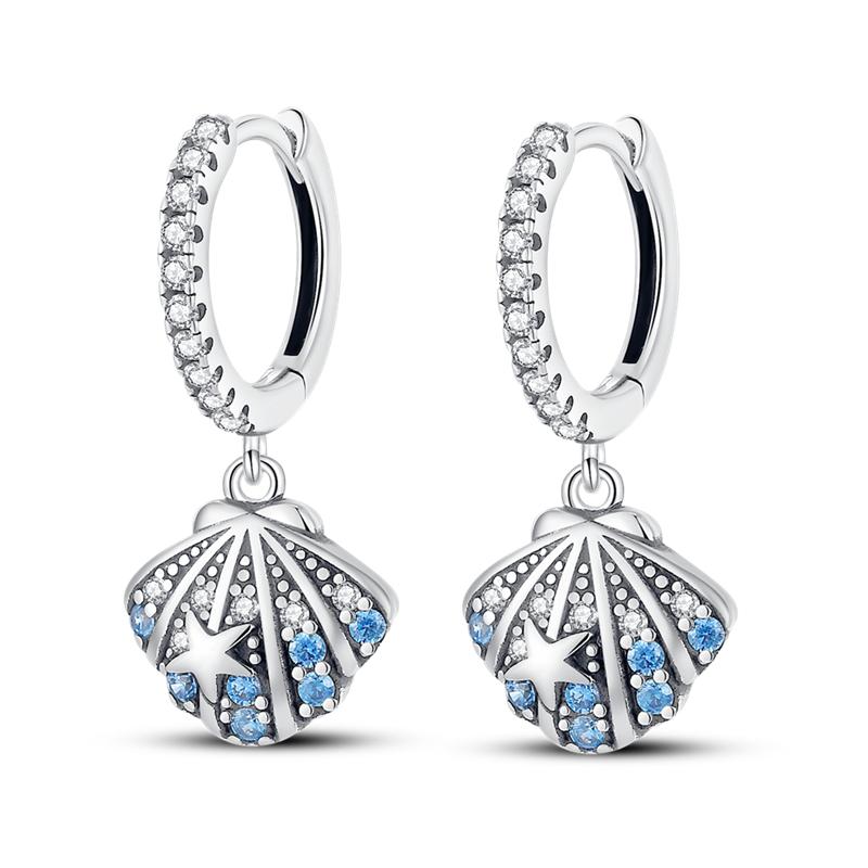 New 925 Silver Hoop Earrings For Woman Pendientes Zircon Heart Shape Star Eardrop Original Earring Fashion Jewelry