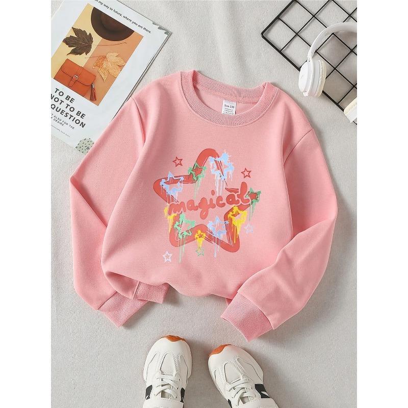 Girls' Crewneck Sweatshirt - Magical Star Drip Color Pattern Print Machine Washable, Spring And Autumn, Sportswear And Casual Wear, Soft