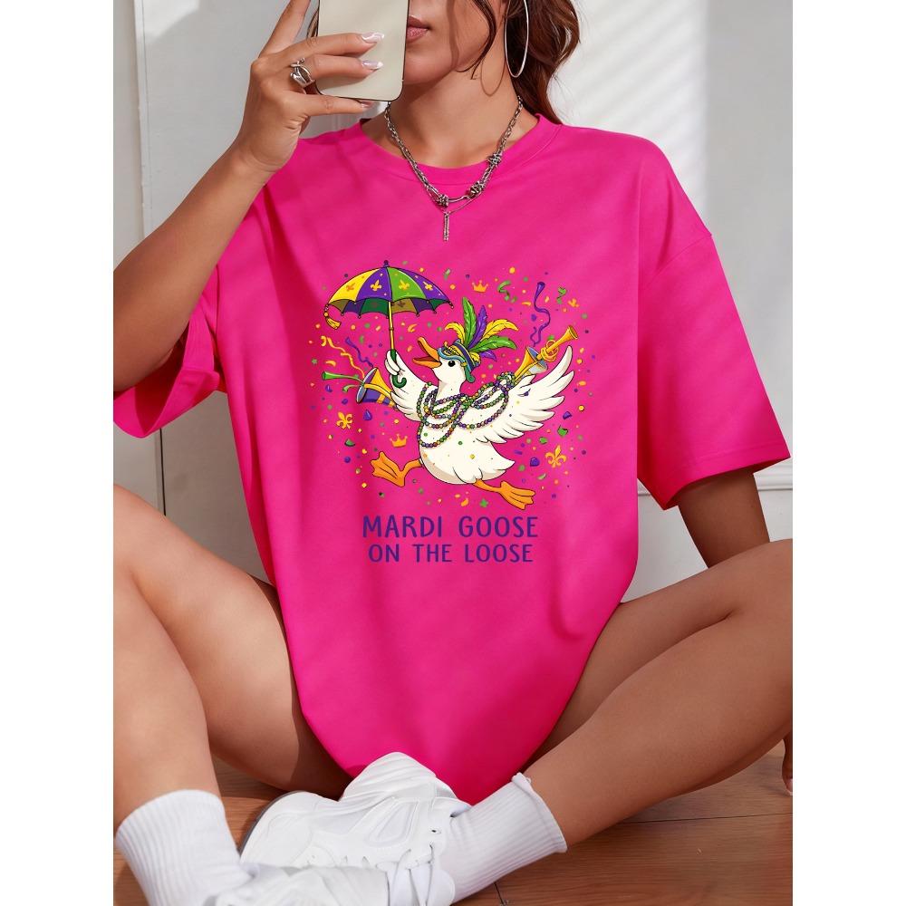 Happy Carnivals Mardi Goose Print Womens T Shirts Cotton Casual T-Shirt Summer O-Neck Clothes Fashion Oversized Woman