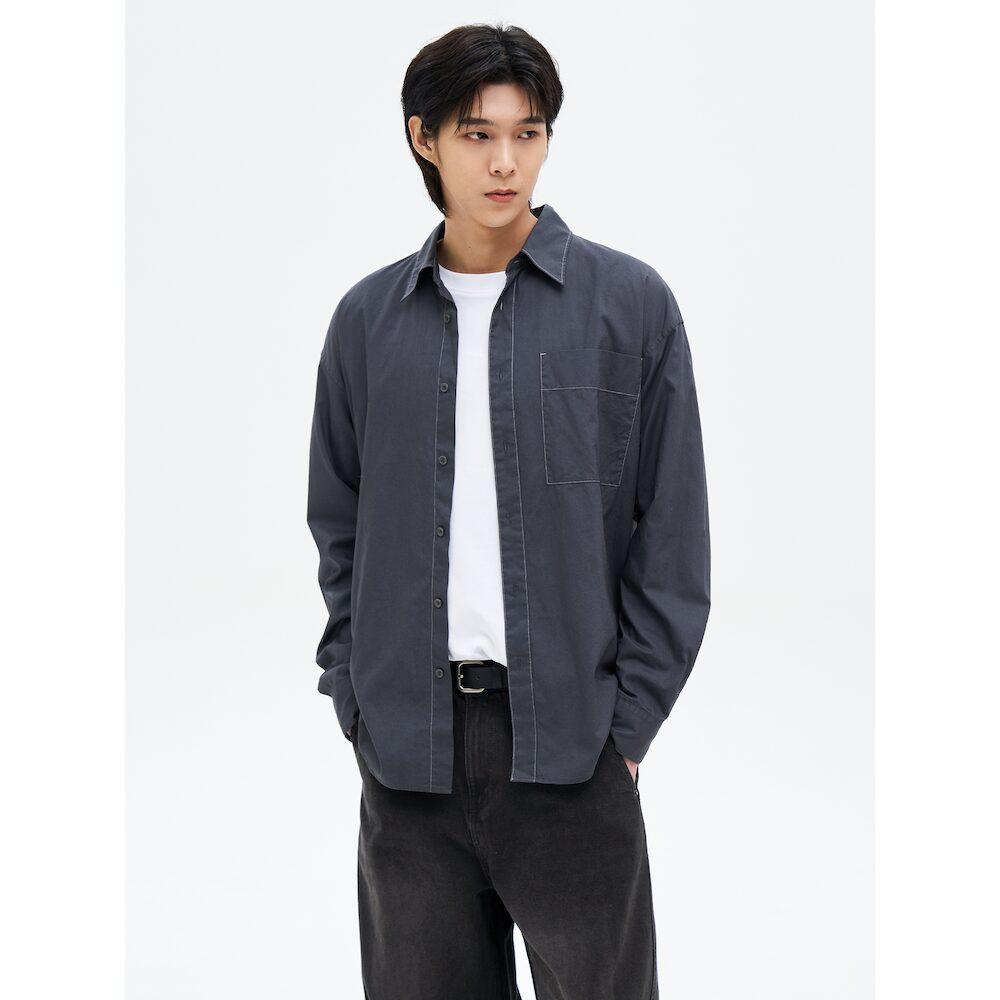 8Seconds Topstitch Poplin Shirt Ash Dark Gray/L