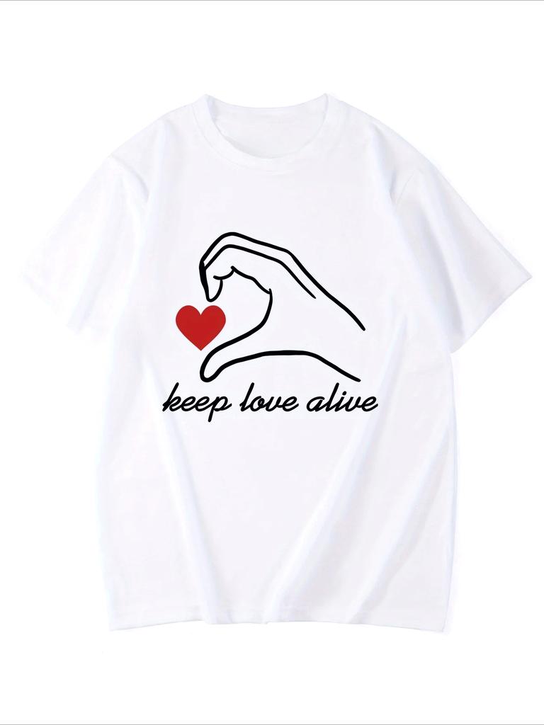 Heart Shaped Pattern Pure Cartoon Printed Unisexs And Unisexs Fashionable Short Sleeved New Personalized Casual Tshirt