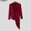 INCERUN Men V Collar Long Sleeve Splits Irregular One Buttons Front Cross Thin Tops Blazer
