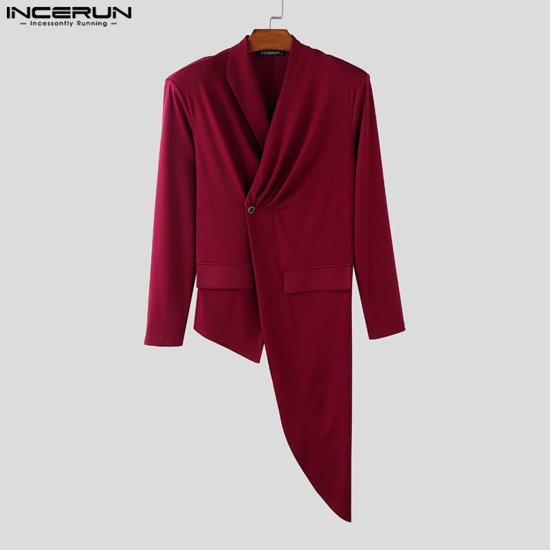 INCERUN Men V Collar Long Sleeve Splits Irregular One Buttons Front Cross Thin Tops Blazer