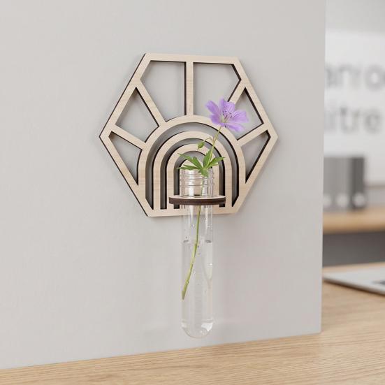 Wall Planter Terrarium with Transparent Test Tubes for Plant Growth Observation, Wooden Plant Propagation Station for Indoor Cuttings, Planter Decor