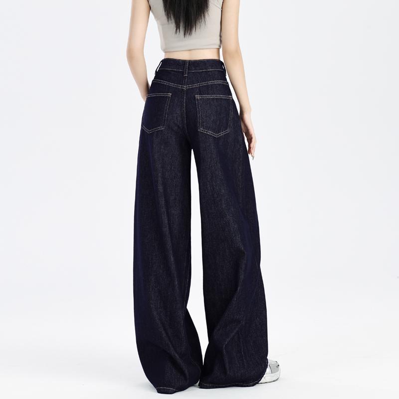 Women's High Rise Wide Leg Jeans Straight Leg American Style Micro Stretch Dark Blue Casual Denim Trousers