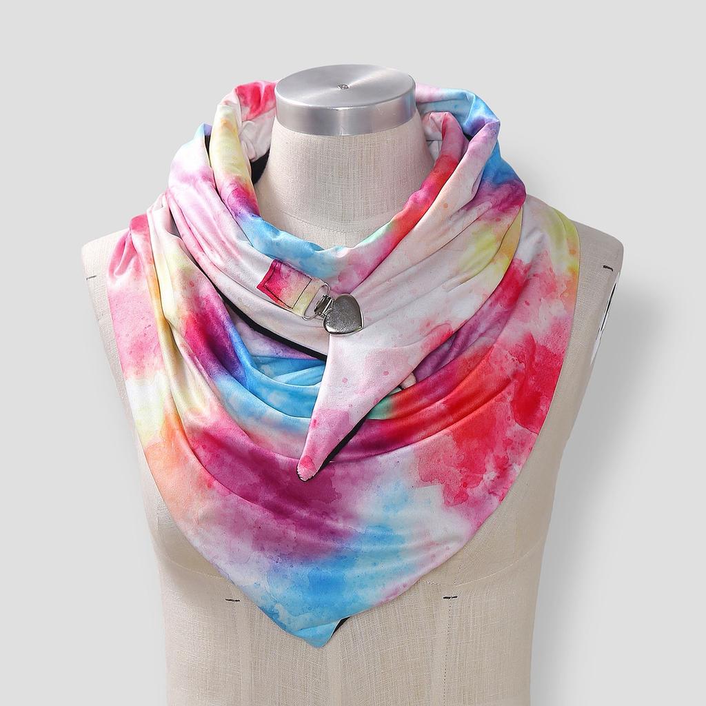 Winter Warm Windproof Tie-Dye Plaid Prints Double-Layer Buckle Scarf