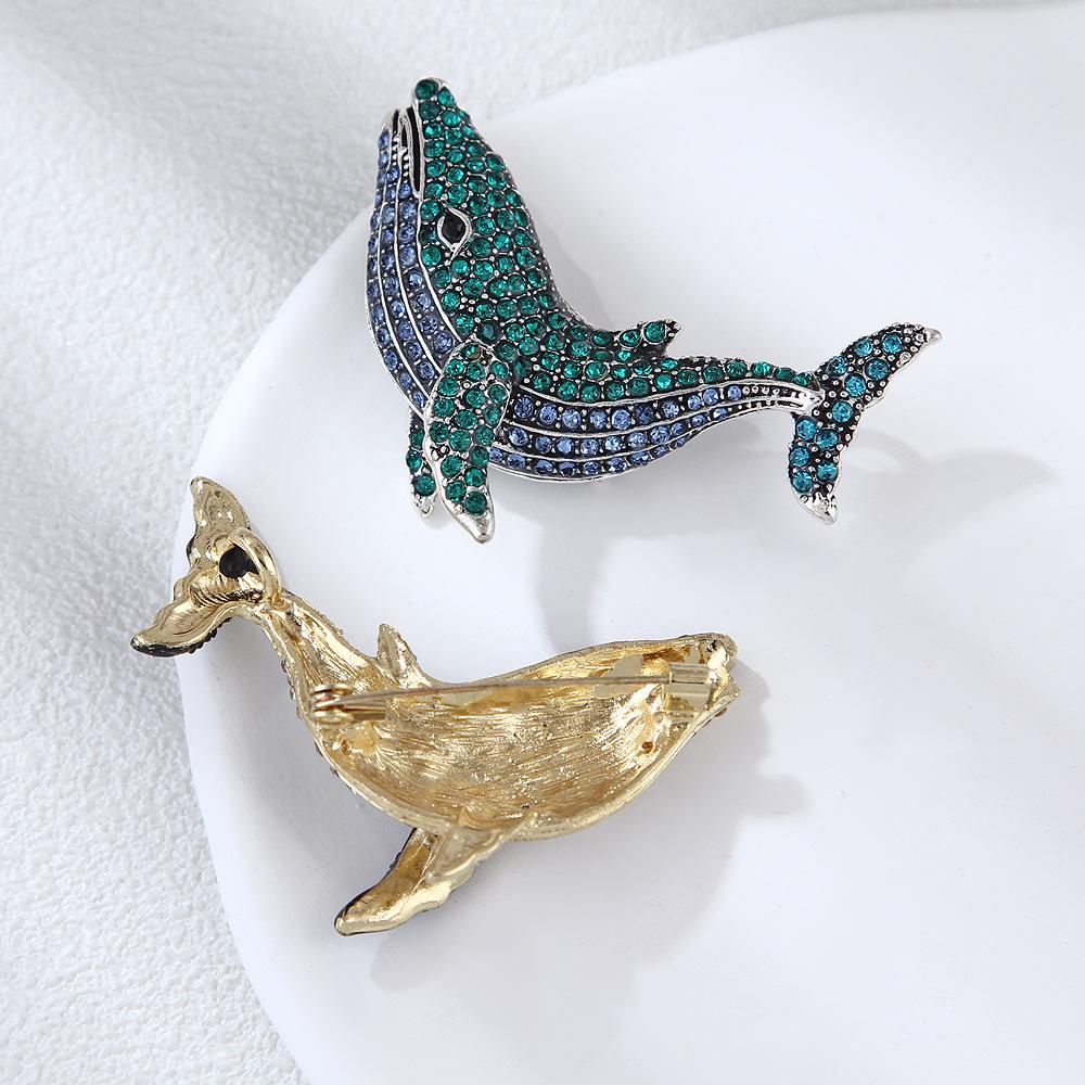 Fashion Vintage Style Dolphin Jewelry Brooch Woman Black Dolphin Whale Pendant Brooch Pin Crystal Rhinestone Party Wedding Gift