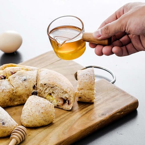 Homornat Japanese-Style Glass Multi-Purpose Dish with Wooden Handle, Coffee, Dessert, Milk Pan (50ml)