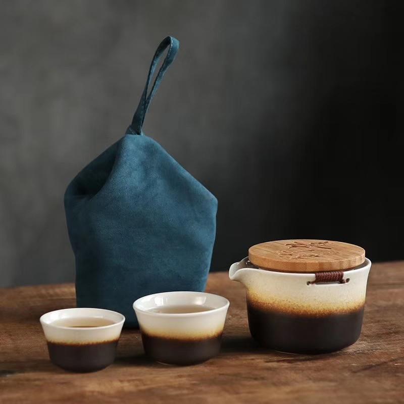 

Ceramic Quick Tea Cup One Pot Two Cups Ceramic Portable Storage Bag Kung Fu Tea Set чёрный