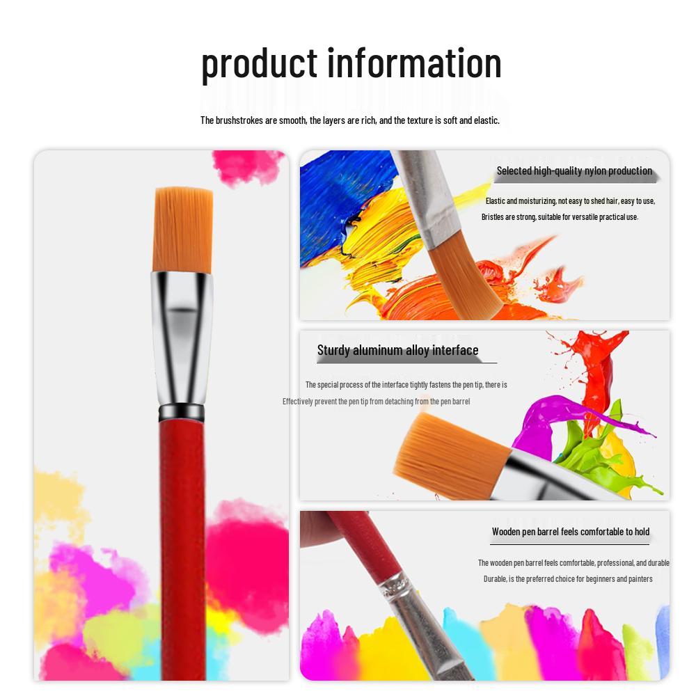 Nylon Flat Paintbrush Set for Oil, Gouache, Watercolor & Calligraphy