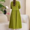 Women's Plus Size Cotton Linen Dress, Loose V-Neck Casual Summer Midi Dress with Pockets (XL-5XL)