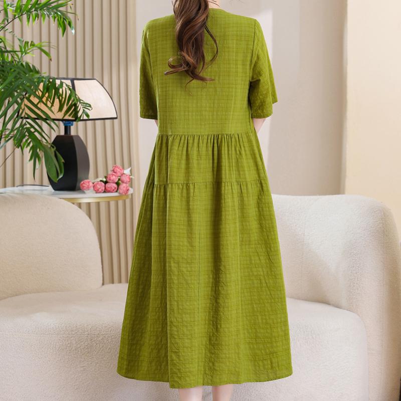 Women's Plus Size Cotton Linen Dress, Loose V-Neck Casual Summer Midi Dress with Pockets (XL-5XL)