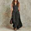 Summer loose sleeveless casual button pocket waist thin V-neck retro dress