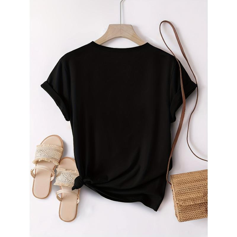 European Size [Floral Print T-Shirt] Women's Elegant Floral Print T-Shirt - Soft Breathable Fabric, Round Neck Casual & Elegant Tee for Everyday