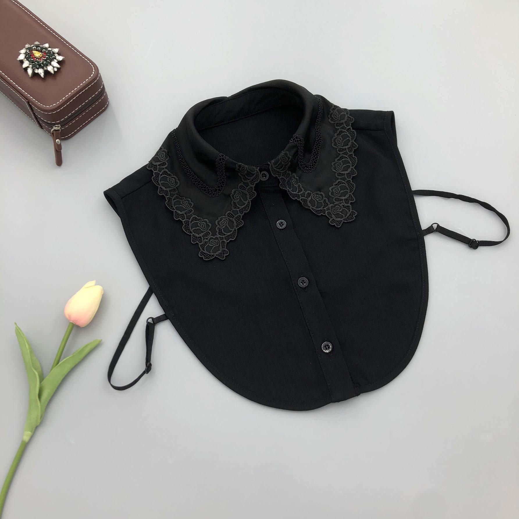 

Womens Rose Floral Lapel Fake Collar Vintage Detachable Shirt Collar Sweater False Collar Lapel Top Neckwear Fuax Ties