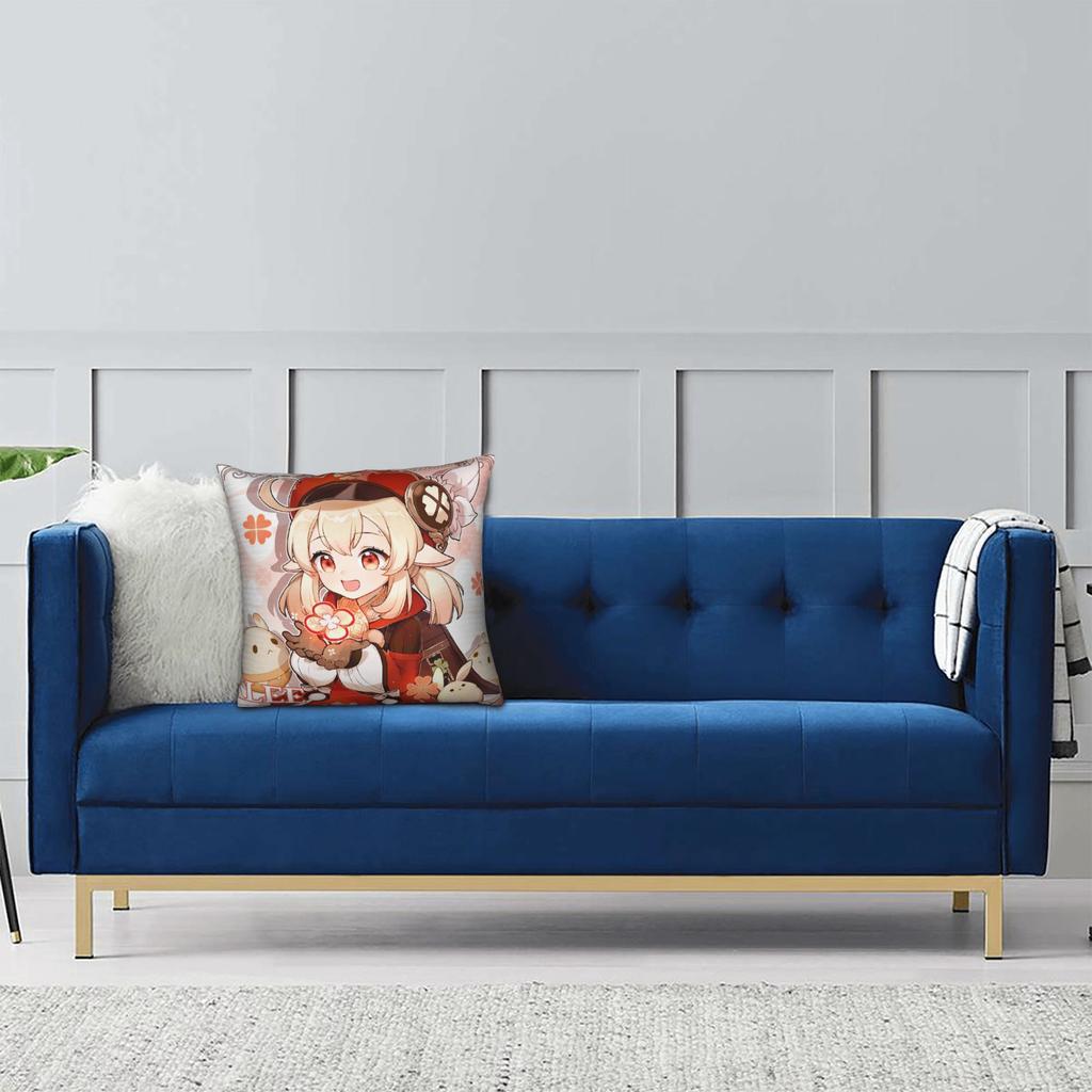 Genshin Impact Klee Geburtstag Kissenbezug Druck Polyester Kissenhülle Geschenk Wurfkissenhülle Zuhause Mit Reißverschluss 45X45cm