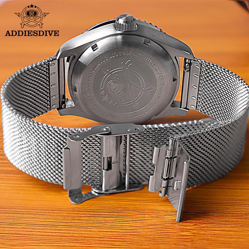 ADDIESDIVE Men's Automatic Mechanical Watches C3 Luminous Sapphire Milanese Strap Stainless Steel 20bar Waterproof Watch Reloj