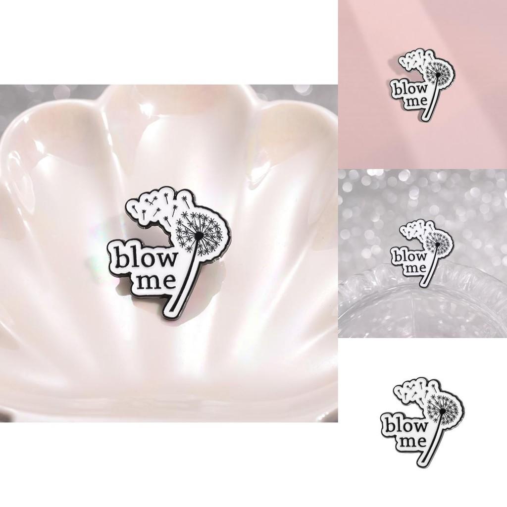 Elegant And Black White Enamel Brooch With Playful Dandelion Motif And Bloe Me Text Ideal For Unisex Accessories Fashion