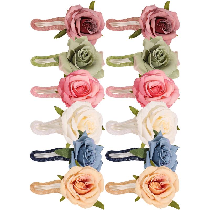 Romantic Rose Atmosphere Sweet Artificial Flower Hair Clip For Women Large Cute Duckbill Hair Accessory