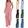 GMXIA Women's Fashion Casual Summer Spring Short Sleeve O-Neck  Pants Suits